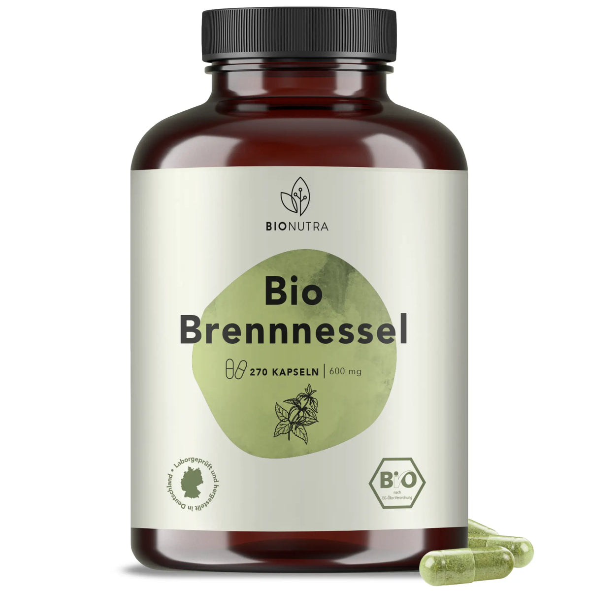 Bio Brennnessel Kapseln – hochdosiert, 270 Stück in PET-Dose, vegane HPMC-Kapseln