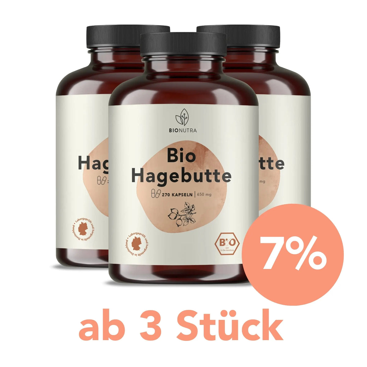 Hagebutten Kapseln-Vorratspackung à 270 Stück mit 7 % Rabatt ab 3 Stück, vegan und hochdosiert
