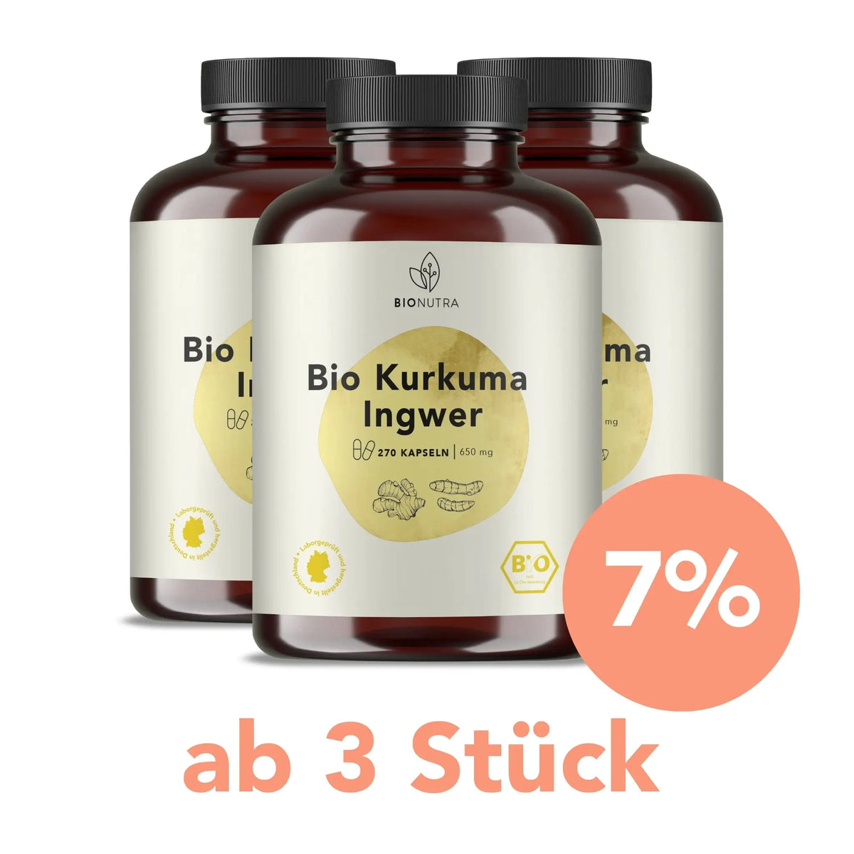 Kurkma Ingwer Kapseln-Vorratspackung à 270 Stück mit 7 % Rabatt ab 3 Stück, vegan und hochdosiert