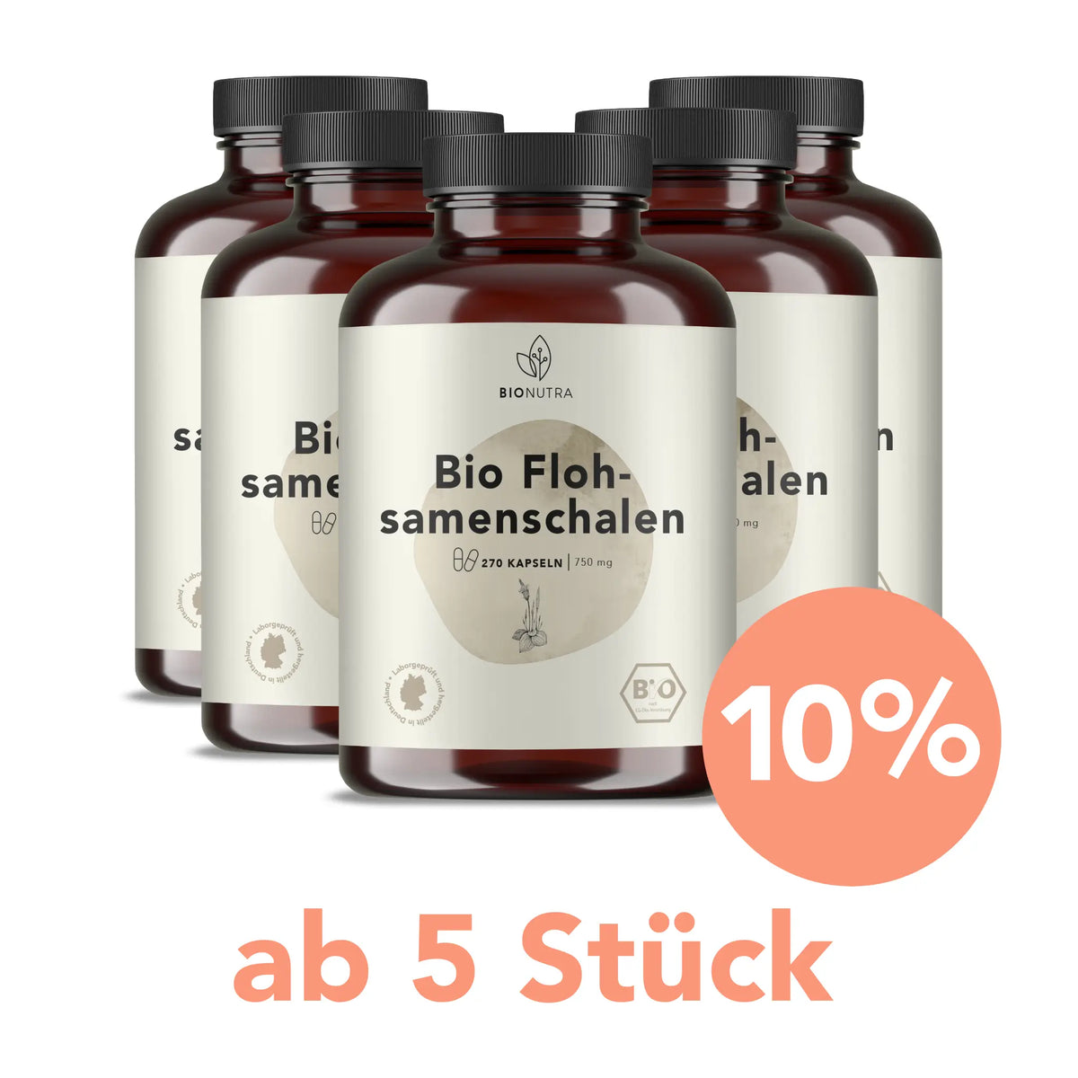 bio flohsamenschalen Kapseln – 5er-Vorratspackung à 270 Stück mit 10 % Rabatt ab 5 Stück, vegan und hochdosiert