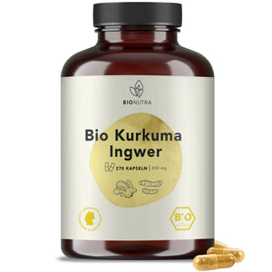 Bio Kurkma Ingwer_Kapseln–hochdosiert, 270 Stück in brauner PET-Dose, 650 mg pro Kapsel